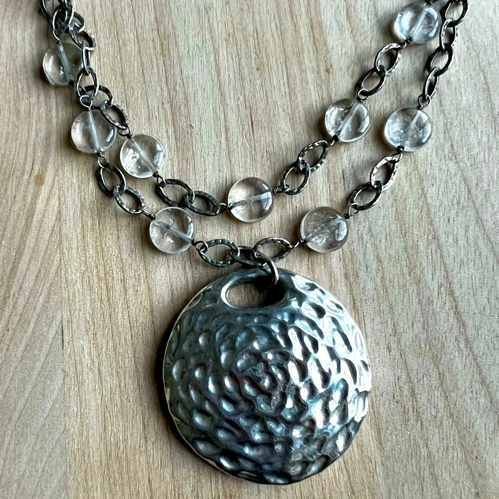 Simon Sebbag Sterling silver double strand chain necklace hammered silver